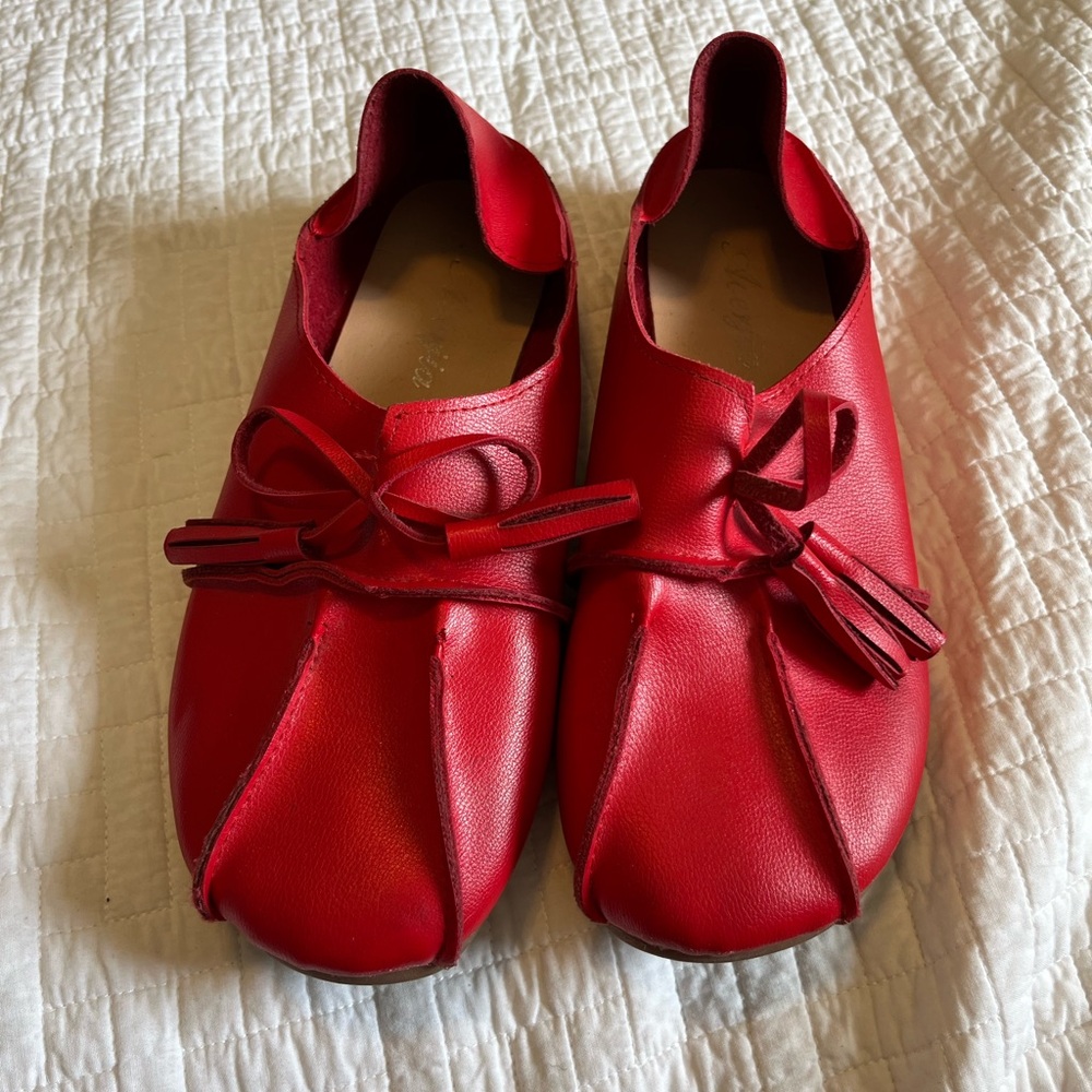 Aoeryia tribal red tassel flats costal grandma ballerina shoes spring size 9